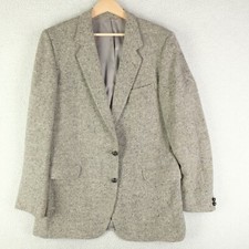 Vintage Blazer Mens 44L Tall Gray Donegal Handwoven Tweed Two Button Vented Wool