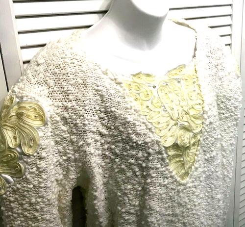 VTG 80s Womens Puffy Sleeve Sweater Cottage Core Ivory Large Bonnie and Bill - Picture 2 of 10