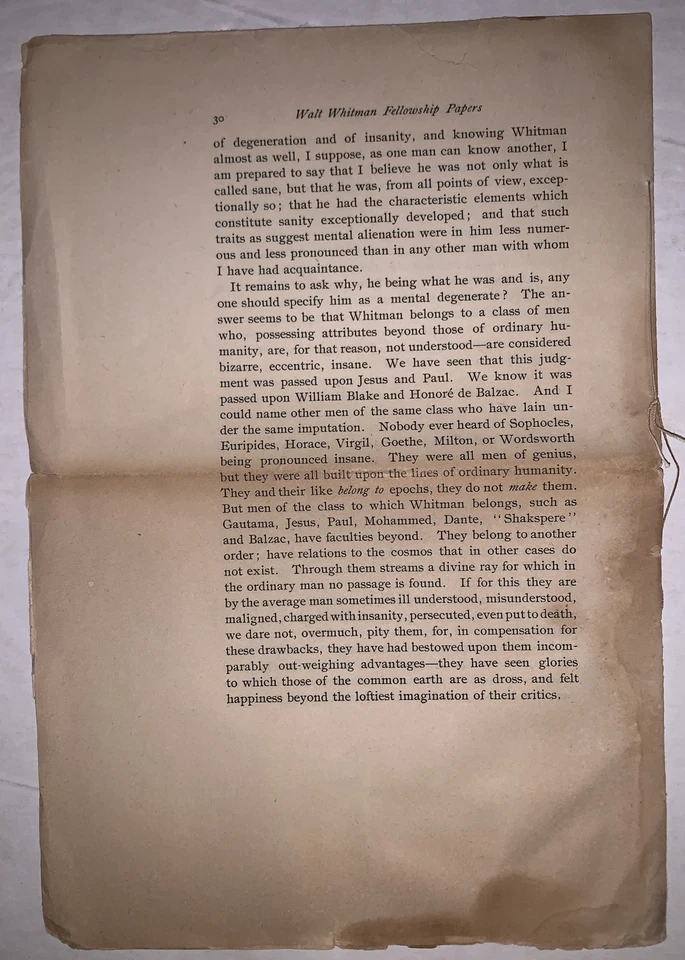 1895, WAS WALT WHITMAN MAD?, by RICHARD MAURICE BUCKE, FELLOWSHIP PAPERS: 2d: 9 - Image 4 of 4