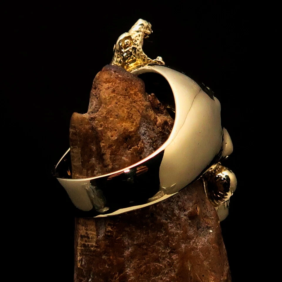 ANILLO DE MOTOCICLISTA CALAVERA Y SERPIENTE FORAJIDO DE LATÓN PARA HOMBRE 1% UNO POR CIENTO ROJO TALLA 12,5 Foto 3 de 4