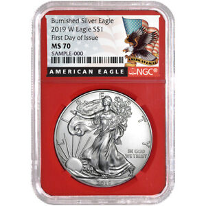 2019-W Burnished $1 American Silver Eagle NGC MS70 FDI Black Label Red