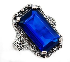 6CT Treated Blue Sapphire 925 Solid Sterling Silver Vintage Style Ring Sz 8