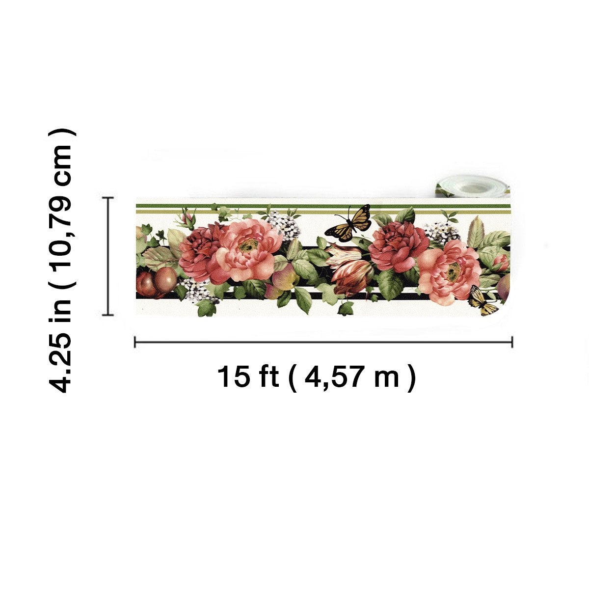 Cabbage Red Roses Floral Wallpaper Border Flower White , Red 4.25 In X ...