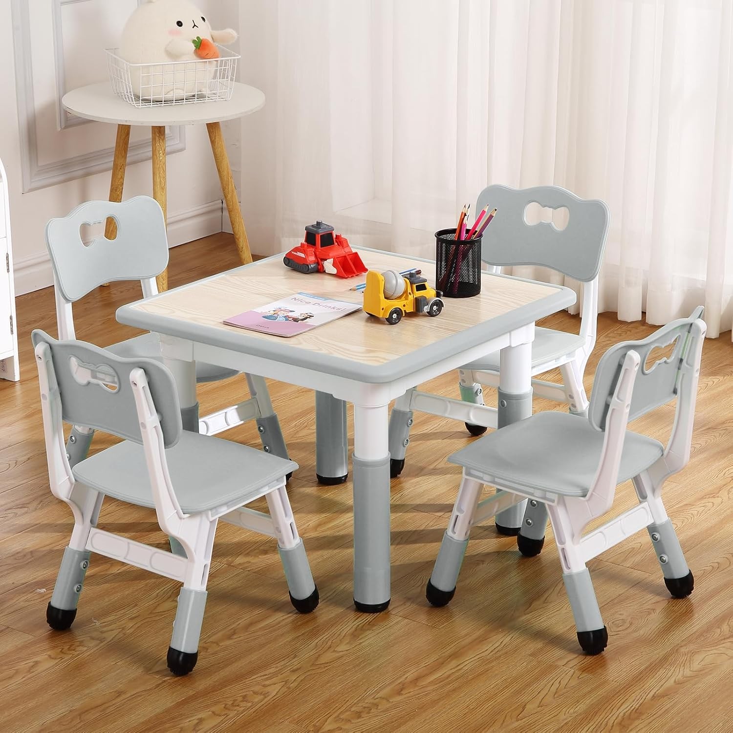 PULLAFUN Kids Table and Chairs Set - Grey Plastic Graffiti Desktop for Children  
