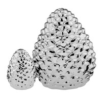Deko Pinienzapfen 2Er Set 8,5 & 21 Cm Porzellan Silber Weihnachtsdeko Winterdeko