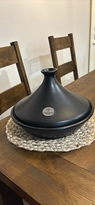 Emile Henry France Black Flame Ceramic Tagine 12in 3.5 Quart Cooking  Pot & Lid