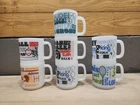 Vintage Glasbake 1970's  Milk Glass Sports Theme Mugs (Set Of 7)