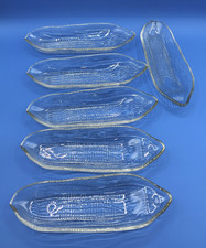 Vintage Clear Glass Corn On The Cob Dishes Set of 6 Pressed Glass MCM
