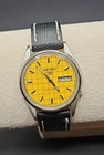 VINTAGE Genuine  SEIKO 5 AUTOMATIC  JAPAN MENS Yellow Grid COLOR DIAL WATCH