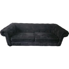 DFS Belair Chesterfield Style 4 Seater Sofa - Black With Dark Wood Feet