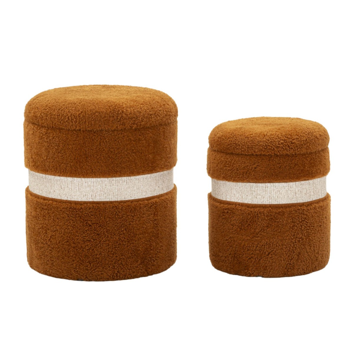 Lot de 2 Poufs Coffres Saint Moritz 47cm en Tissu Marron pour Salon