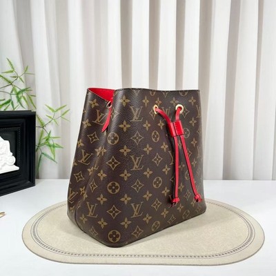 Louis Vuitton Neonoe MM Bucket Bag Monogram Red Leather Gold