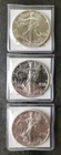 Lot of Three 1989 $1 American Silver Eagle Dollars