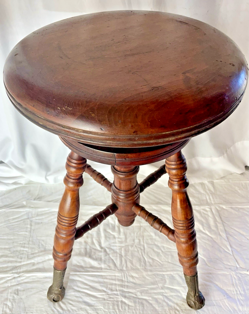 ANTIQUE GLASS CLAW FOOT ADJUSTABLE PIANO STOOL CHAIR CHARLES