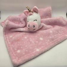 Hudson Baby Pink Unicorn Security Blanket Star Print Lovey 14x14 Plush 52160