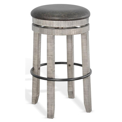 Alpine Grey 30''H Swivel Wood Stool with Cushion Seat