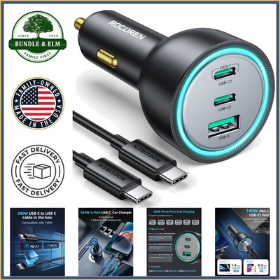 165W Car Cigarette Lighter Charger for MacBook, iPhone, and Samsung Devices