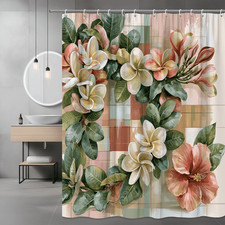 Tropical Floral Shower Curtain Pink Green Leaf Pattern