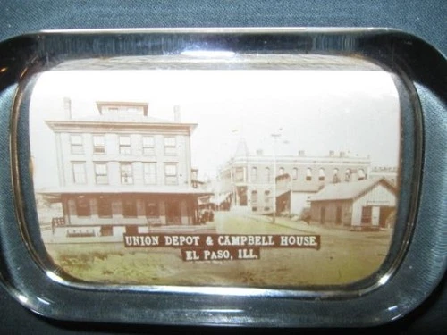 Vintage Glass Paperweight Union Depot and Campbell House El Paso Illinois