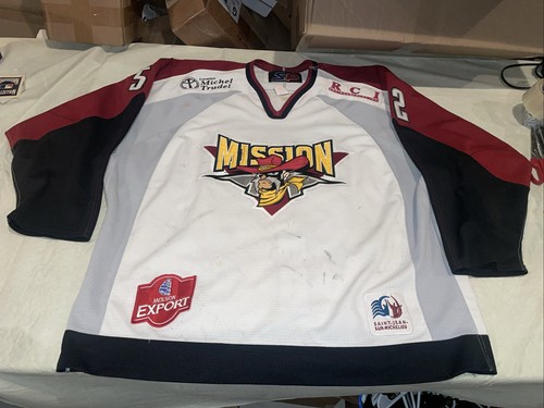 Camiseta deportiva de hockey cosida martillada de colección Alain Cote St. Jean Mission 2003 Qsmhl usada en el juego - Imagen 8 de 13