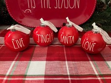 Rae Dunn Red Ceramic Christmas Ornaments, LIVE, JINGLE, SANTA  LOVE