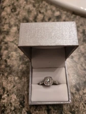 Kay's Halo Ring with Cushion Diamond, Silver and Pink 