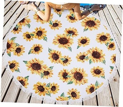 Floral Round Microfiber Sunflower Beach Towel 59'' White Sunflower Beach Towel