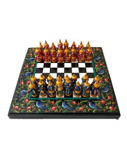 HANDCRAFTED -  HANDPAINTED  UZBEK CHESS SET - IMAGES OF BIRDS & POMEGRANATES