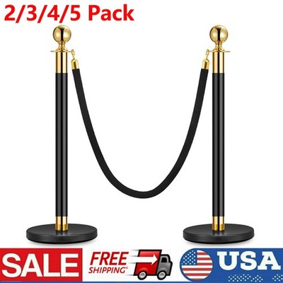 2/3/4/5PCS Crowd Control Stanchion Posts with Velvets Rope, 5FT Carpet Ropes US