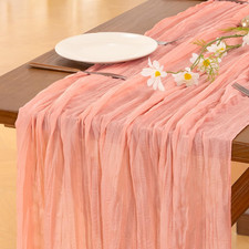 Coral Peach Christmas Cheesecloth Table Runner Boho Rustic Gauze 120 inch 10FT C