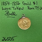 1854-1856 Rare Type 2 $1 Indian Princess Head Gold Dollar Love Token Very Nice