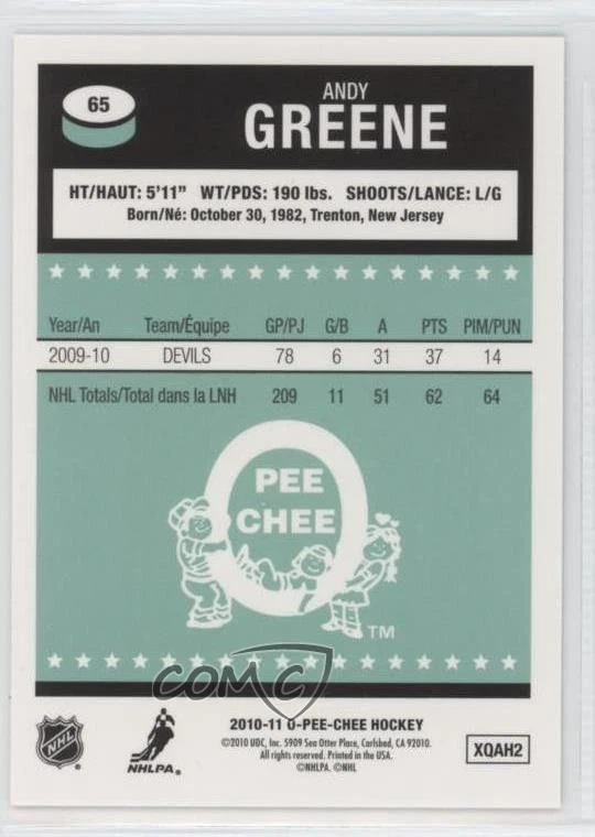 2010-11 O-Pee-Chee Rainbow Retro Andy Greene #65 - Image 2 of 2