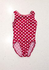 CHRISTMAS GK ELITE Gymnastics Dance Leotard CM Medium Polka Dot HOLIDAY RED Xmas