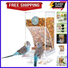 No Mess Automatic Bird Transparent Food Container Cage Acrylic Parrot Accesso...