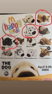 2005 McDonald's Happy Meal The Dog Artist Collection Plush Toy Lot of 3. 