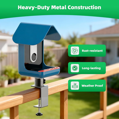 Metal Clamp-On Railing Mount Designed Bird Buddy Smart Feeder Heavy-Duty Bracket