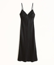 Abercrombie Fitch Black Satin Midi Dress M