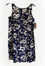 Vintage Hilo Hattie Hawaiian Sun Dress Sz 12 Blue Tropical Hibiscus Floral NWT