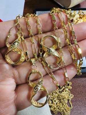 Neu 18K 750 Gold Box Kette Infinity Ohrring & Halskette 18'' lang 3mm 8,2g