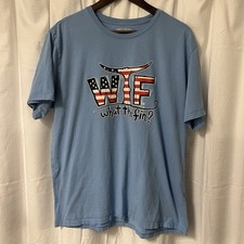WTF What The Fin Performance Fabric Blue Fishing Shirt SS Tee XL - EXCELLENT
