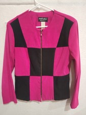 Vintage Chad’s Place Color Block Checkerboard Zip Jacket Pink Black Sz 10 USA
