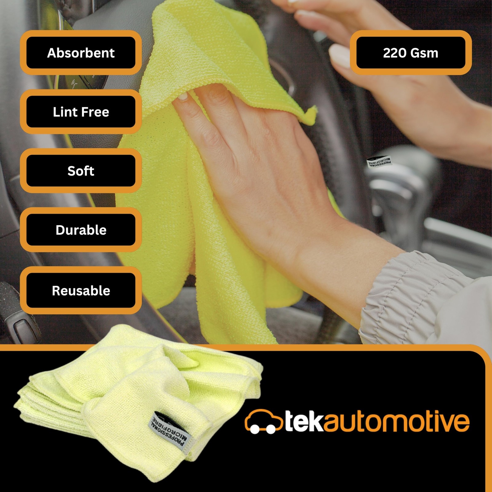 OFFERTA 10 Panni Microfibra Tek Automotive 40x40 - Giallo Alta Qualità - 2
