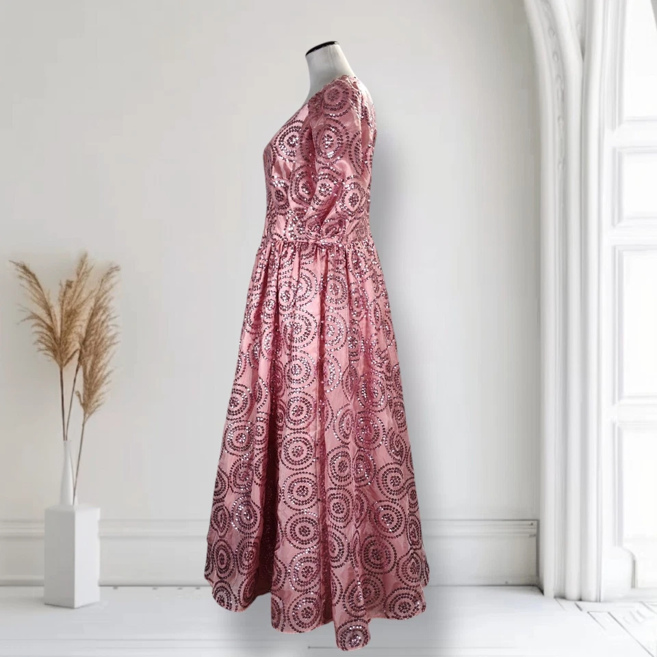 Vestido Formal Princesa Vintage Años 80 Manga Abullonada Talla 12 Rosa Lentejuelas Ajuste Acampanado Foto 3 de 4