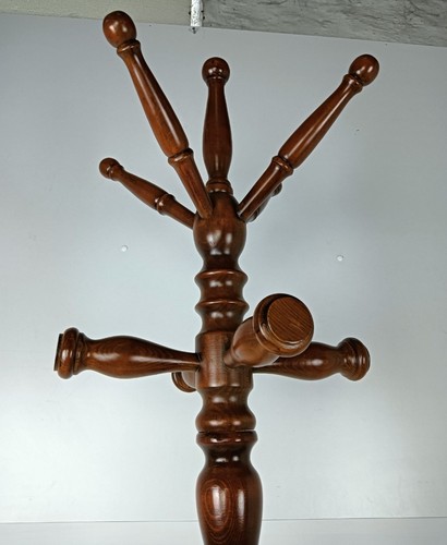 Standing Hall Tree Open Barley Twist Coat Hallway Rack Wood Vintage Barn Country - Picture 4 of 8
