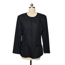Halston Womens Black Herringbone Zip Front Collarless Blazer Jacket Size Small