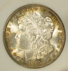 1883 O Morgan Silver Dollar-BU GEM, Frosty Cameo, Gold peripheral toning 5202
