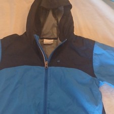 Columbia Boys Blue Black Hooded Windbreaker Jacket Colorblock Full Zip Size M