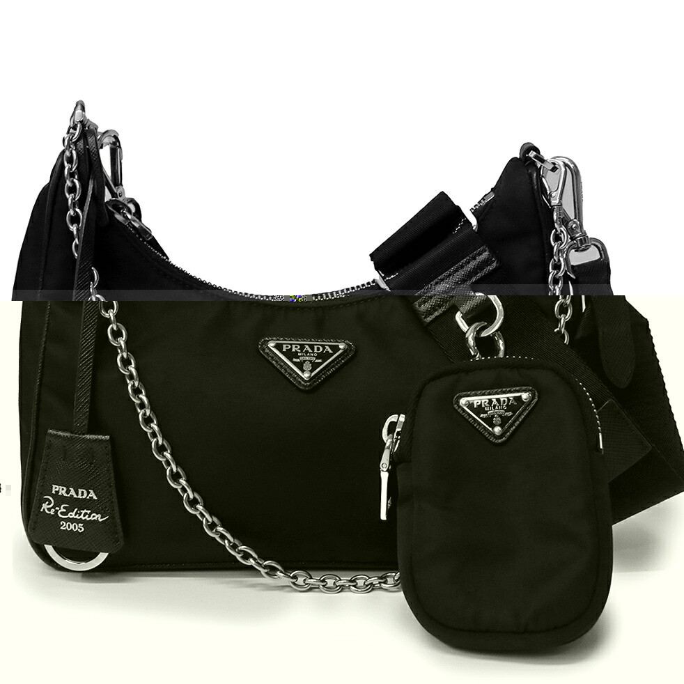 Prada Re-Edition 2005 Crossbody Bag with Triangle Logo & Chain Strap