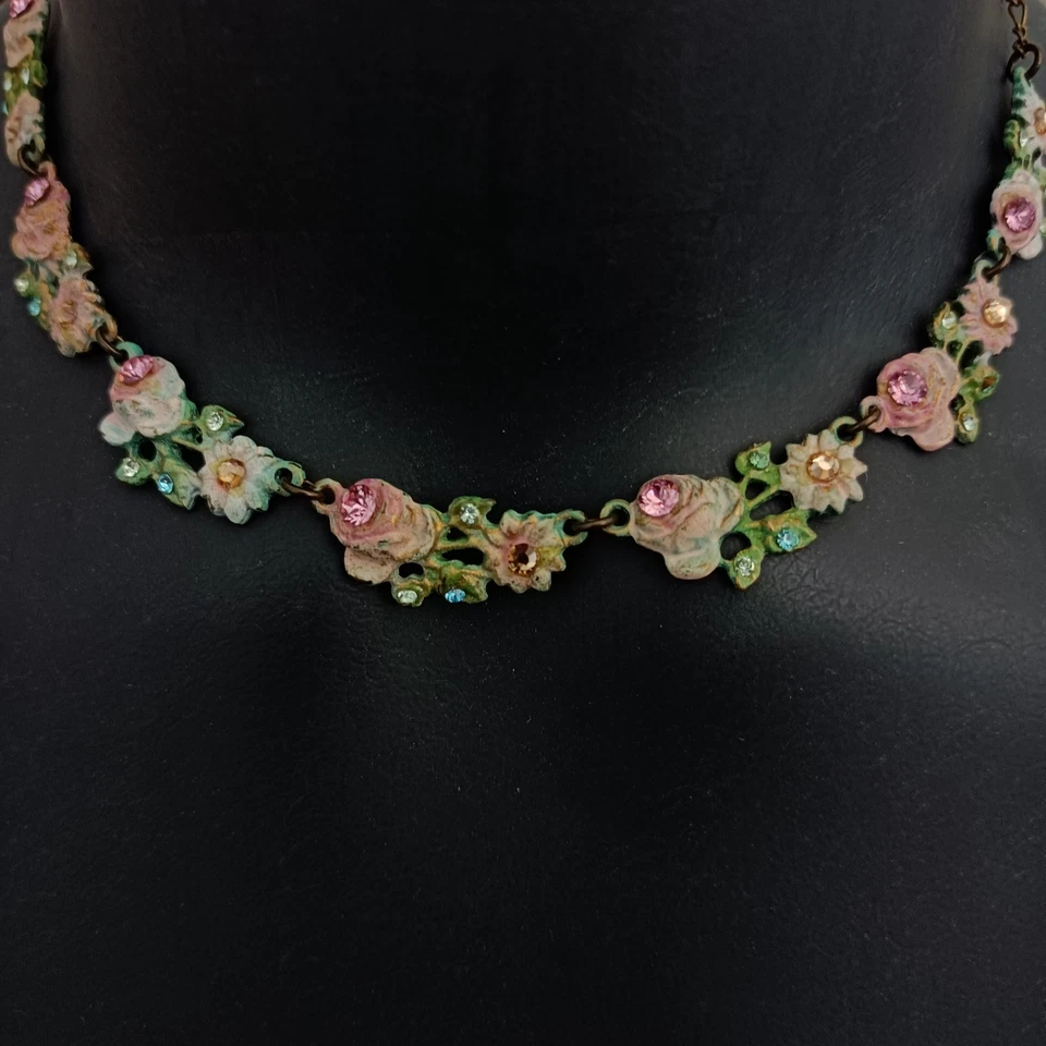 Romántico Collar Michal Negrin Pastel Floral Esmalte Gargantilla Hada Shabby Chic Foto 4 de 4