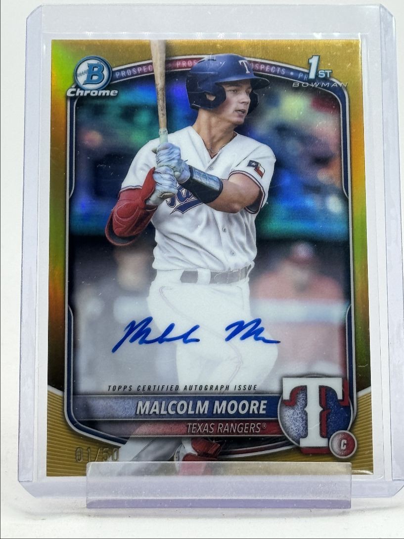 MALCOLM MOORE 2025 BOWMAN CHROME 1ST AUTOGRAPH TRUE GOLD AUTO 01/50 Q2491